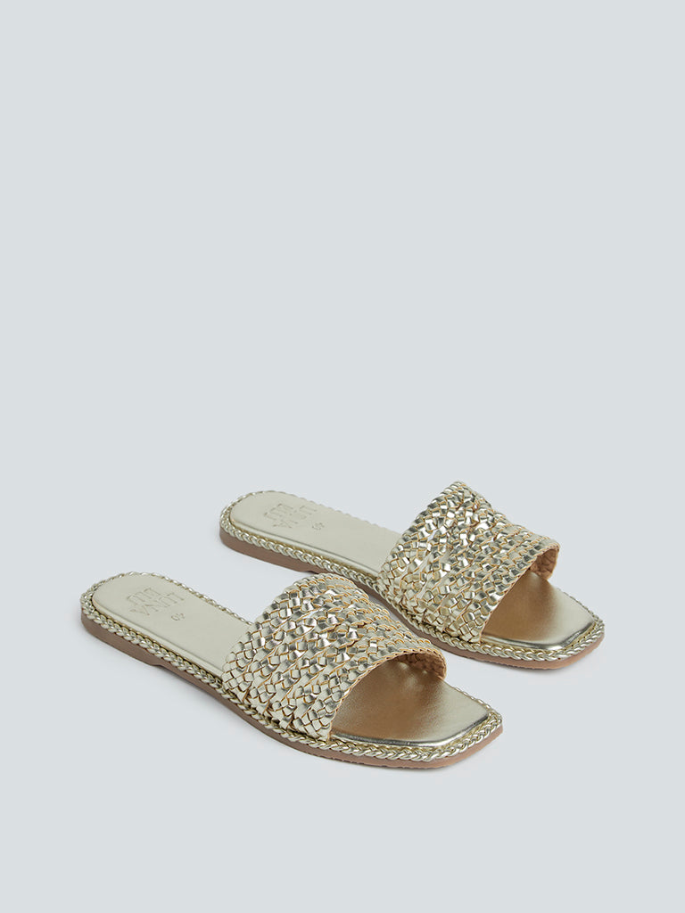 LUNA BLU Light Gold Weave Detail Sandals